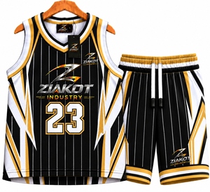 Venta al Por Mayor Directa de Fábrica ZIAKOT INDUSTRY, Jersey de Baloncesto Personalizado Negro, Rojo y Blanco, Cuello Redondo, Tejido de Canalé - Product Image 2