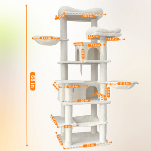 Grand grattoir à chat en sisal blanc, arbre à chat multi-niveaux, mobilier moderne pour animaux de compagnie d'intérieur avec niche amovible - Product Image 6