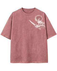 Camiseta Personalizada con Gráfico de Samurái Anime Rosa para Hombre, Algodón, Estilo Urbano, Estampada, Informal, Verano, con Logotipo Personalizado, Fabricante OEM - Product Image 1