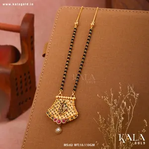 Collar clásico de Mangalsutra de oro de 18 quilates con cadena de cuentas étnicas de diamantes para bodas y festivales - Product Image 3