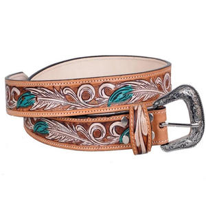 Cuir de qualité Design personnalisé sculpté à la main en relief Ceinture d'outillage en cuir occidental pour hommes avec boucle florale antique classique - Product Image 1