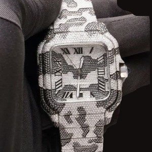 High Quality <b>Black</b> and White Moissanite Diamond Auto Date Features With Roman Numerals Square Dial Hip Hop Style <b>Man's</b> <b>Watch</b> - Product Image 5