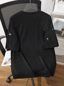 เสื้อยืดสตรีทแวร์ผู้ชายไซส์ใหญ่สีดำประดับคริสตัลและเพชรเทียม ผลิตจากผ้าฝ้าย แฟชั่นจากผู้ผลิตในสหรัฐอเมริกา ขายส่ง - Product Image 3