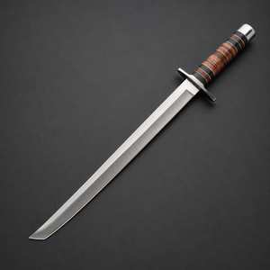 Couteau Tanto artisanal sur mesure avec fourreau en cuir et manche en bois, couteau de survie pour le camping en plein air - Product Image 5