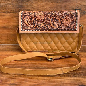 กระเป๋าสะพายคาดลำตัวสะพายข้างของผู้หญิงลายดอกไม้แนวตะวันตกกระเป๋าสะพายข้างหนังแท้มีเพชรพองเป็นลายดอกไม้ - Product Image 2