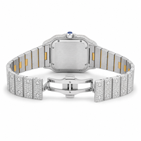Reloj de Lujo para Hombre, Dos Tonos, Completamente Cubierto de Moissanita, Esfera Romana de Acero Inoxidable, Cuarzo