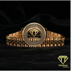 Montre-bracelet élégante pour femme en or plaqué, avec diamants Moissanite, cadran rose, lunette sertie de pierres et bracelet en acier inoxydable – Style raffiné - Product Image 5
