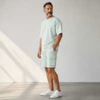 Ensemble de shorts décontractés pour hommes, couleur unie, 100 % coton jersey, séchage rapide, tricoté, logo personnalisé, ensemble jumeau, collection été 2026, vente en gros