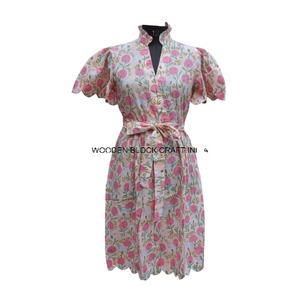 Robes midi moulante en coton 100% naturel tissé à la main, modernes, douces, respirantes, écologiques, de haute qualité, à motifs floraux pour tous les jours - Product Image 1