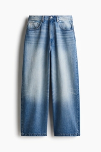 Jean en denim de coton coupe droite délavé foncé, taille mi-haute, coupe classique, couleur unie, style décontracté, logo au dos, respirant - Product Image 3