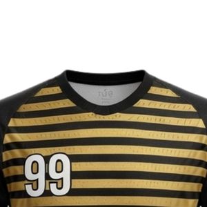 Maillot de handball rayé noir et jaune pour hommes, à manches courtes, en polyester, pour l'entraînement et les matchs sportifs, uniforme d'équipe - Product Image 5