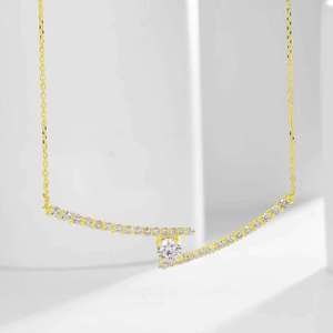 Wholesale 925 <b>Silver</b> 10K/14K <b>Solid</b> Gold Round Lab Grown Diamond Split Curved Diamond Bar <b>Necklace</b> for Women Statement Jewelry - Product Image 4