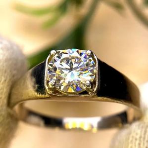 <b>Mens</b> Moissanite <b>Ring</b> 925 Sterling <b>Silver</b> 14K Gold Plated Prong Setting Classic Engagement Wedding Band - Product Image 1