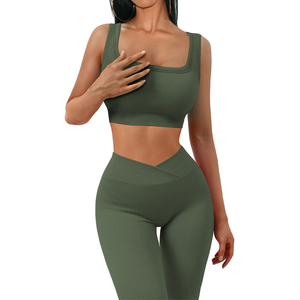 Women Crop <b>Top</b> <b>Long</b> <b>Sleeve</b> Gym Fitness Yoga Sets Workout Leggings Sports Bra 2pcs Yoga Suit Sports Wear Jogger Suits Yoga Set - Product Image 2