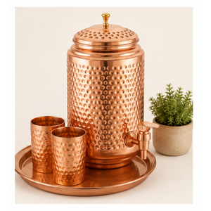 Dispensador de Agua de Cobre Puro Vintage, Matka de Cobre Martillado Ayurvédico Tradicional con Grifo Antiderrames, Contenedor de Agua Potable - Product Image 4