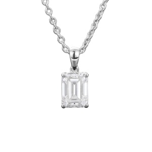 925 Sterling Silver Crystal <b>Quartz</b> Baguette Pendant <b>Necklace</b> – 10x5MM Prong Set Charm Jewelry - Product Image 1