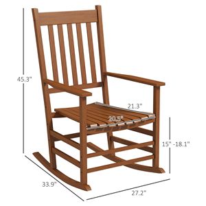 Ensemble de 2 chaises à bascule en bois d'extérieur pour patio, jardin, balcon ou véranda avec accoudoirs lisses et supports de dossier hauts - Product Image 3