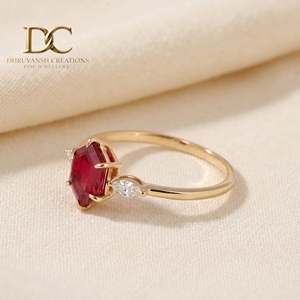 Bague en or massif 14 carats avec diamant de laboratoire et rubis de laboratoire couleur sang de pigeon, bijoux de luxe pour femme pour fiançailles, mariage, anniversaire ou soirée - Product Image 5