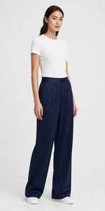 Women's Navy Wide Leg Tracksuit Pants Elastic Waist Lightweight Breathable Loose Fit Full Length Casual <b>Summer</b> <b>Trousers</b> - Product Image 3