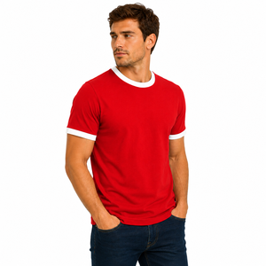 T-shirt Ringer Homme Tendance, Col Rond, Manches Courtes, Couleur Unie avec Bordure Contrastante, Haute Qualité, Décontracté, Respirant, 220g, Personnalisable - Product Image 3