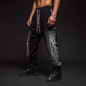 Pantalon de jogging épais et surdimensionné pour homme avec strass, style streetwear personnalisé, idéal pour l'hiver - Product Image 4