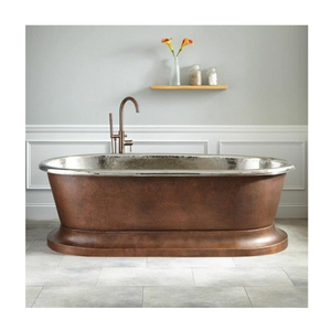 Baignoire ovale autoportante en cuivre martelé à la main, double paroi, profonde, pour projets hôteliers et villas. - Product Image 6