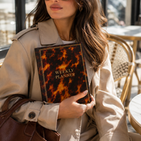 Agenda hebdomadaire LABON personnalisé en écaille de tortue, couverture rigide dorée, journal de luxe, bords dorés, coffret cadeau, papeterie professionnelle