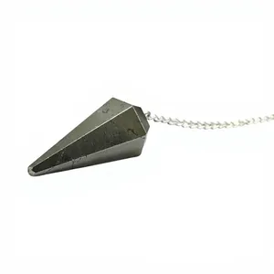 Pendule en cristal de pyrite dorée naturelle avec chaîne argentée, pierre précieuse à facettes pour la radiesthésie, le Feng Shui, le Reiki et l'équilibrage des chakras - Product Image 2