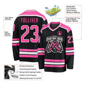 Custom Logo <b>Black</b> Pink Ice Hockey Jersey V-Neck Full Sleeve Sublimated Print Breathable Polyester Apparel Adult Unisex - Product Image 3