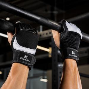 Gants de musculation demi-doigts KhumBro en microfibre avec poignées renforcées et protection de la paume en PU pour la gym et le CrossFit (unisexe) - Product Image 4