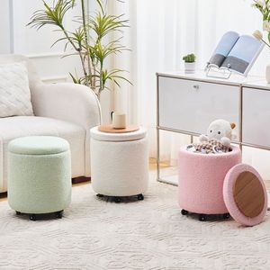 Sgabello Multifunzionale in Velluto Teddy con Ruote, Poggiapiedi Contenitore e Tavolino da Caffè Integrato - Pouf e Sgabelli con Ruote - Product Image 6
