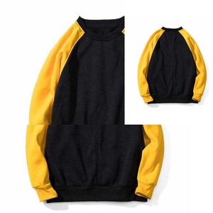 Men's <b>Black</b> Yellow Raglan Sleeve <b>Crew</b> <b>Neck</b> Pullover Knitted Casual <b>Sweatshirt</b> Regular Fit Autumn Wear Long Sleeve Solid Color - Product Image 4