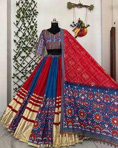 Conjunto de Lehenga Choli de Algodón Muslin con Bloques de Color para Mujer, Traje Étnico Tradicional Estampado para Fiesta, Boda, Diwali, Navratri - Product Image 5