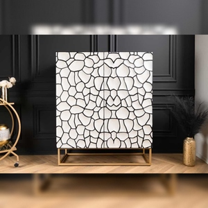 Vandana Nordic Detail Highboard VULCANO 120cm blanco negro madera de mango con tallados 3D marco metálico hecho a mano dorado - Product Image 2