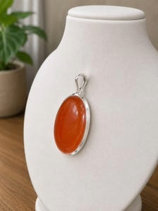 HA Gems Oval <b>Shape</b> Handmade 925 Sterling Silver Jewelry Pendant Ethnic Style Party Gift Unisex Orange <b>Colour</b> Natural Carnelian - Product Image 3