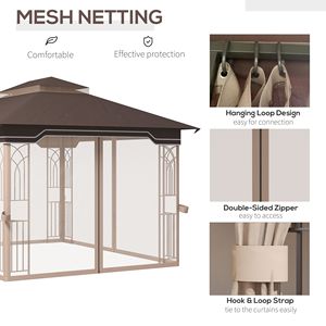Gazebo Moderno in Metallo 10x12 piedi con Tetto a Doppio Livello e Zanzariere Marrone per Cortili di Ville, Parchi e Giardini di Hotel - Product Image 5