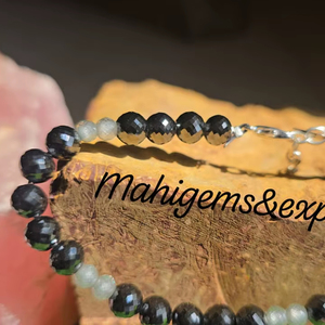 6.50 MM Black Round & Light Blue Moissanite <b>Beads</b> <b>Bracelet</b> Hand Made Moissanite Diamond & Other Diamond Jewelry - Product Image 2