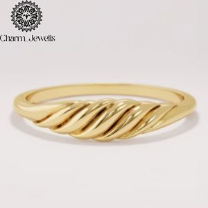 Charm Jewells Women's Yellow Gold Classic Engagement <b>Bands</b> Moissanite 10K/22K Gold Plated Geometric Pattern Prong Setting <b>Rings</b> - Product Image 1
