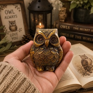 SHUBHAM Durable Gold Plated Brass <b>Owl</b> Figurine Handmade Animal Bobble <b>Ornament</b> Decorative Sculpture for Home Office Decor - Product Image 1