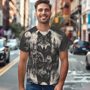Wolf Pack Moon Reflection Men's Short Sleeve O-Neck T-Shirt Printed <b>Animal</b> <b>Pattern</b> Eco-Friendly Street Style Oversized Fit 100% - Product Image 3