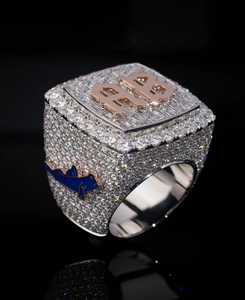Luxury Moissanite Cocktail Ring 925 Silver 18K Solid Gold Pave Setting <b>Letter</b> Pattern Unisex Gift Jewelry - Product Image 3