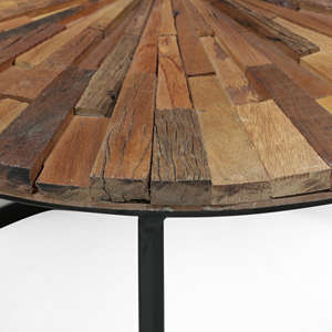 Ensemble de trois tables basses gigognes en bois recyclé massif, plateau rustique, base en métal, finition industrielle noire et naturelle, pour salon - Product Image 6