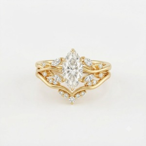 Anillo de Boda con Diamante Cultivado en Laboratorio de 2 Quilates, Corte Marquesa, Color G, Claridad VVS2, Oro Amarillo de 14K, Estilo Vintage, Diseño de Racimo, Anillo de Novia Único - Product Image 2