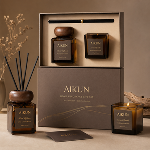 ชุดเทียนหอมกลิ่นอโรม่า AIKUN รุ่น Elegant Texture ทรงสี่เหลี่ยม ทำจากแก้วสีเหลืองอำพัน พร้อมเทียนไขถั่วเหลือง สำหรับตกแต่งบ้าน - Product Image 1