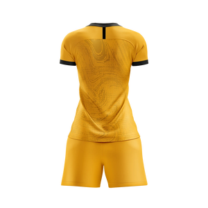 Women's Yellow-Black Color-Block Swirl Soccer Kit 100% Polyester Ladies Breathable Sublimation Sport Outfit Uniform - Product Image 4