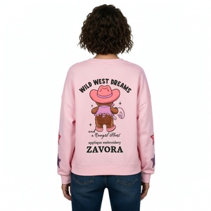 Sudaderas de Lujo con Apliques Bordados y Gráficos, Sudaderas Extra Grandes de Felpa de Algodón para Mujer, Sudadera con Cuello Redondo y Gráficos Rosas Personalizados - Product Image 2