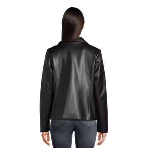 Chaqueta de Motociclista de Cuero PU para Mujer, Cuello Alto, Manga Larga, Cierre de Cremallera, Color Sólido, Otoño - Product Image 6