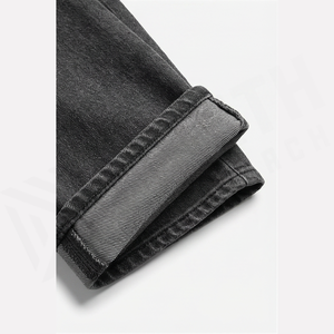 Jean en denim coupe droite délavé foncé pour homme, taille haute, coupe slim, en coton, style décontracté, pantalon d'automne - Product Image 6
