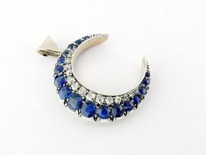 Half Moon Pendant Cushion Sapphire and Round Moissanite Gemstone 925 Sterling <b>Silver</b> Fine Jewelry Pendant <b>Charm</b> Gift - Product Image 4