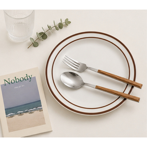 Ensemble de couverts en acier inoxydable avec manche en bois naturel, couverts modernes pour restaurant et hôtel, finition polie miroir, cadeau - Product Image 3